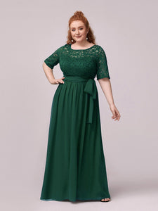 Color=Dark Green | Maxi Long Lace Illusion Wholesale Plus Size Mother Of Wholesale Bride Dresses-Dark Green 1