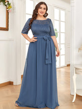 Load image into Gallery viewer, Color=Dusty Navy | Maxi Long Lace Illusion Wholesale Plus Size Mother Of Wholesale Bride Dresses-Dusty Navy 1