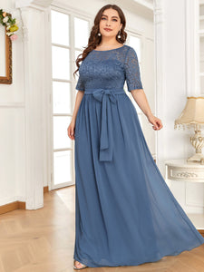 Color=Dusty Navy | Maxi Long Lace Illusion Wholesale Plus Size Mother Of Wholesale Bride Dresses-Dusty Navy 3