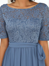 Load image into Gallery viewer, Color=Dusty Navy | Plus Size Women Lace Illusion Mother Of The Bride Dresses Ez07624-Dusty Navy 5
