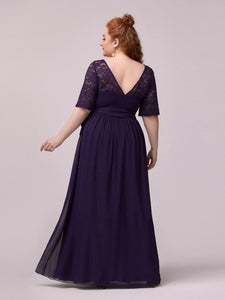 Color=Dark Purple | Maxi Long Lace Illusion Wholesale Plus Size Mother Of Wholesale Bride Dresses-Dark Purple 2