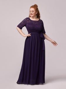 Color=Dark Purple | Maxi Long Lace Illusion Wholesale Plus Size Mother Of Wholesale Bride Dresses-Dark Purple 3