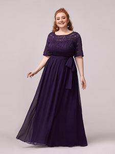 Color=Dark Purple | Maxi Long Lace Illusion Wholesale Plus Size Mother Of Wholesale Bride Dresses-Dark Purple 4