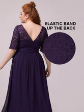 Load image into Gallery viewer, Color=Dark Purple | Maxi Long Lace Illusion Wholesale Plus Size Mother Of Wholesale Bride Dresses-Dark Purple 6
