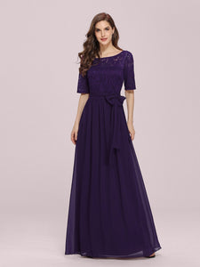COLOR=Dark Purple | Plus Size Long Sleeve Floor Length Evening Dress-Dark Purple 1