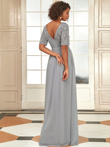 Color=Grey | Plus Size Women Lace Illusion Mother Of The Bride Dresses Ez07624-Grey 2