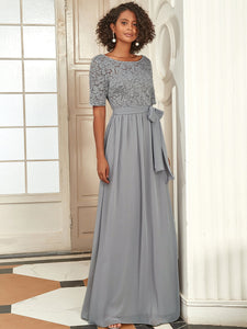 Color=Grey | Plus Size Women Lace Illusion Mother Of The Bride Dresses Ez07624-Grey 3