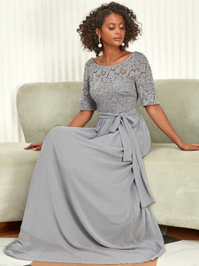 Color=Grey | Plus Size Women Lace Illusion Mother Of The Bride Dresses Ez07624-Grey 4