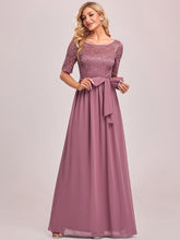 Load image into Gallery viewer, COLOR=Purple Orchid | Plus Size Long Sleeve Floor Length Evening Dress-Purple Orchid 3
