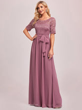 Load image into Gallery viewer, COLOR=Purple Orchid | Plus Size Long Sleeve Floor Length Evening Dress-Purple Orchid 1