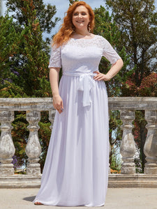 Color=White | Maxi Long Lace Illusion Wholesale Plus Size Mother Of Wholesale Bride Dresses-White 4