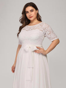 Color=White | Maxi Long Lace Illusion Wholesale Plus Size Mother Of Wholesale Bride Dresses-White 5