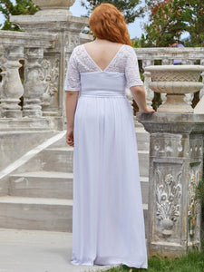 Color=White | Maxi Long Lace Illusion Wholesale Plus Size Mother Of Wholesale Bride Dresses-White 2
