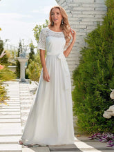 Load image into Gallery viewer, Color=White | Simple Half Sleeves Chiffon Wedding Dress With Belt-White 4