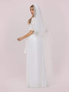 Color=White | Simple Half Sleeves Chiffon Wedding Dress With Belt-White 6
