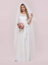 Load image into Gallery viewer, Color=White | Simple Half Sleeves Chiffon Wedding Dress With Belt-White 7