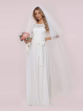 Load image into Gallery viewer, Color=White | Simple Half Sleeves Chiffon Wedding Dress With Belt-White 8