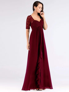 COLOR=Burgundy | Floor Length Empire Waist Evening Dress-Burgundy 3