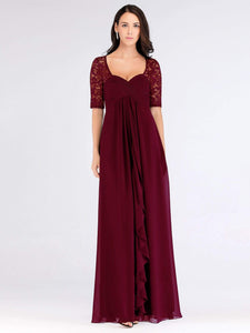 COLOR=Burgundy | Floor Length Empire Waist Evening Dress-Burgundy 1
