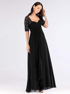 COLOR=Black | Floor Length Empire Waist Evening Dress-Black 3