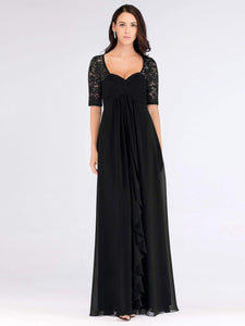 COLOR=Black | Floor Length Empire Waist Evening Dress-Black 1