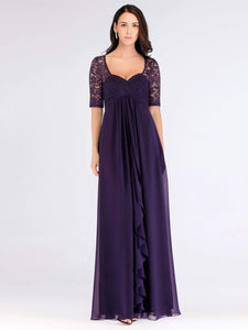 COLOR=Dark Purple | Floor Length Empire Waist Evening Dress-Dark Purple 3