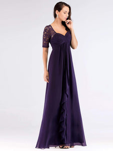COLOR=Dark Purple | Floor Length Empire Waist Evening Dress-Dark Purple 4