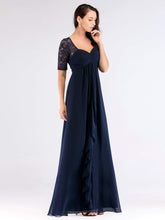 Load image into Gallery viewer, COLOR=Navy Blue | Floor Length Empire Waist Evening Dress-Navy Blue 3
