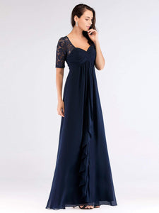 COLOR=Navy Blue | Floor Length Empire Waist Evening Dress-Navy Blue 3