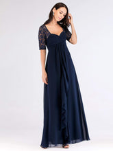 Load image into Gallery viewer, COLOR=Navy Blue | Floor Length Empire Waist Evening Dress-Navy Blue 1