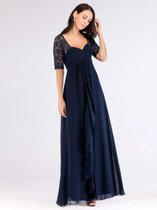 COLOR=Navy Blue | Floor Length Empire Waist Evening Dress-Navy Blue 1