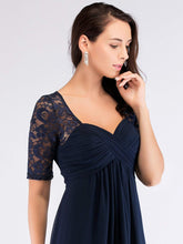 Load image into Gallery viewer, COLOR=Navy Blue | Floor Length Empire Waist Evening Dress-Navy Blue 5