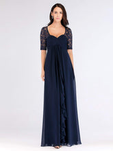Load image into Gallery viewer, COLOR=Navy Blue | Floor Length Empire Waist Evening Dress-Navy Blue 2