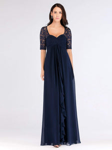 COLOR=Navy Blue | Floor Length Empire Waist Evening Dress-Navy Blue 2