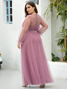 Color=Purple Orchid | Elegant Half Sleeve Plus Size Floor Length Bridesmaid Dress-Purple Orchid 2