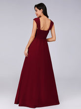 Load image into Gallery viewer, COLOR=Burgundy | Elegant A Line Long Chiffon Bridesmaid Dress With Lace Bodice-Burgundy 2