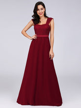 Load image into Gallery viewer, COLOR=Burgundy | Elegant A Line Long Chiffon Bridesmaid Dress With Lace Bodice-Burgundy 1