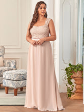 Load image into Gallery viewer, Color=Blush | elegant-a-line-chiffon-wholesale-bridesmaid-dress-with-lace-bodice-ez07704-Blush 4