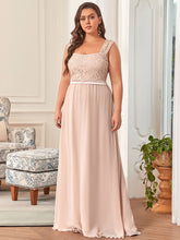 Load image into Gallery viewer, Color=Blush | elegant-a-line-chiffon-wholesale-bridesmaid-dress-with-lace-bodice-ez07704-Blush 1