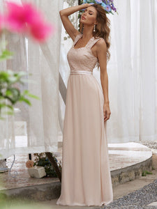 COLOR=Blush | Elegant A Line Long Chiffon Bridesmaid Dress With Lace Bodice-Blush 3