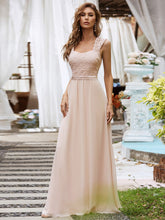 Load image into Gallery viewer, COLOR=Blush | Elegant A Line Long Chiffon Bridesmaid Dress With Lace Bodice-Blush 4