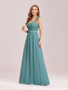 COLOR=Dusty Blue | Elegant A Line Long Chiffon Bridesmaid Dress With Lace Bodice-Dusty Blue 3