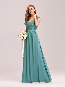 COLOR=Dusty Blue | Elegant A Line Long Chiffon Bridesmaid Dress With Lace Bodice-Dusty Blue 4