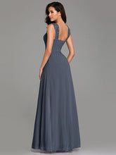 Load image into Gallery viewer, COLOR=Dusty Navy | Elegant A Line Long Chiffon Bridesmaid Dress With Lace Bodice-Dusty Navy 2