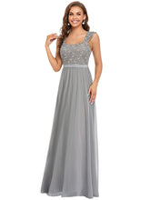 Load image into Gallery viewer, Color=Grey | elegant-a-line-chiffon-wholesale-bridesmaid-dress-with-lace-bodice-ez07704-Grey 7