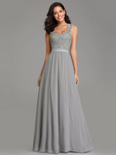 Load image into Gallery viewer, COLOR=Grey | Elegant A Line Long Chiffon Bridesmaid Dress With Lace Bodice-Grey 4