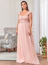 Load image into Gallery viewer, Color=Pink | elegant-a-line-chiffon-wholesale-bridesmaid-dress-with-lace-bodice-ez07704-Pink 4