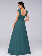 Load image into Gallery viewer, COLOR=Teal | Elegant A Line Long Chiffon Bridesmaid Dress With Lace Bodice-Teal 2