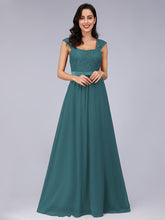 Load image into Gallery viewer, COLOR=Teal | Elegant A Line Long Chiffon Bridesmaid Dress With Lace Bodice-Teal 1