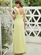 Load image into Gallery viewer, COLOR=Yellow | Elegant A Line Long Chiffon Bridesmaid Dress With Lace Bodice-Yellow 2